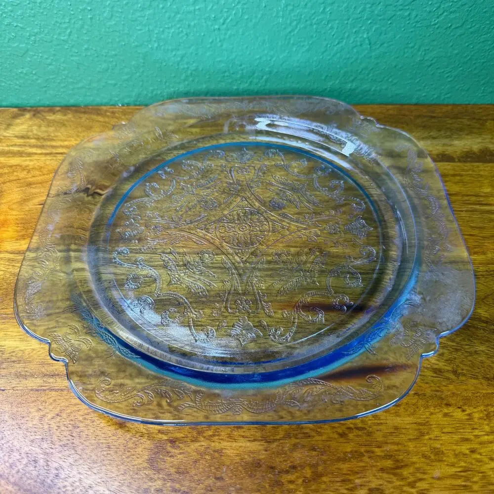 Vintage Federal Glass Dinner Plate - 1930s Depression Glass Square Serving Dish